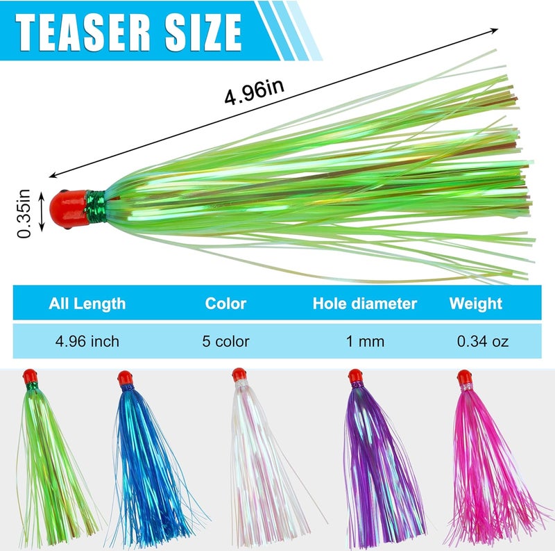 FUSIGO Fishing Teasers Mylar Flash Teaser Tail 0.35oz Jig Head Saltwater Fishing Lure Teasers Mylar Fishing Skirts Weighted Sinker Head Mylar Flash Skirts Hair - Image 3